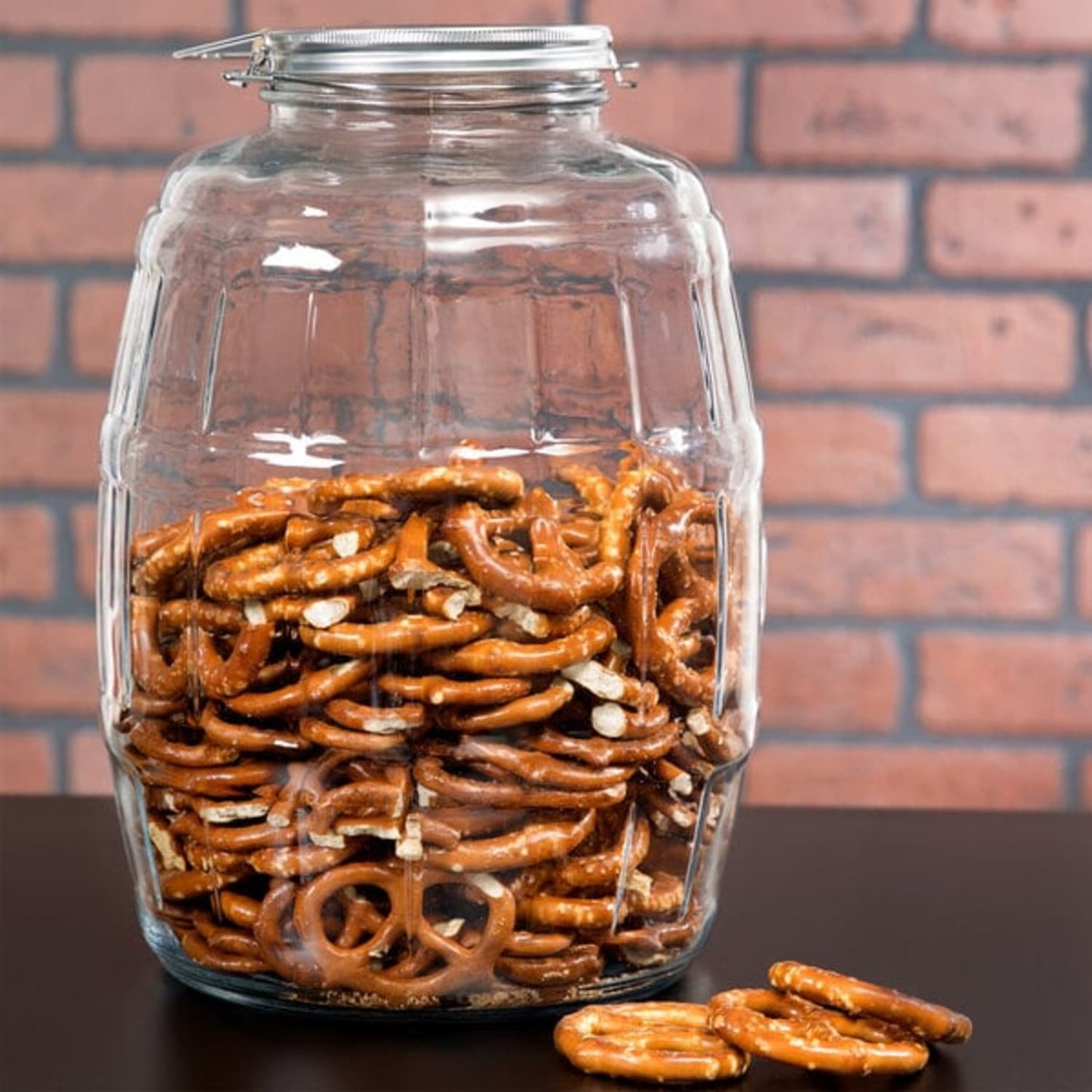 Handcrafted USA made replacement jar with metal lid and latch closure, holding pretzels, ideal for kitchen, specialty equipment, making butter, and best sellers collections.