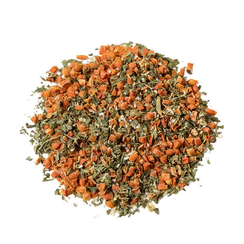 Small diced dehydrated carrot, celery, and onion blend with vibrant colors, a pantry essential for emergency supplies, kitchen use, and Farm, Garden & Tool collections, USA made.