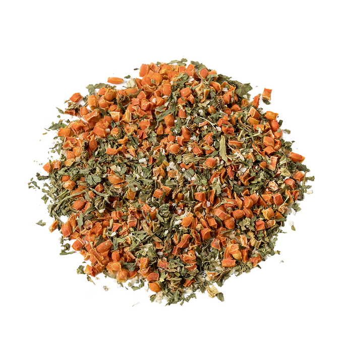 Small diced dehydrated carrot, celery, and onion blend with vibrant colors, a pantry essential for emergency supplies, kitchen use, and Farm, Garden & Tool collections, USA made.