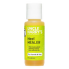 Small yellow bottle of Uncle Harry's Heel Healer with white cap, featuring thick healing blend with karanja oil and essential oils, ideal for hands and feet, USA Made, Health & Wellness.