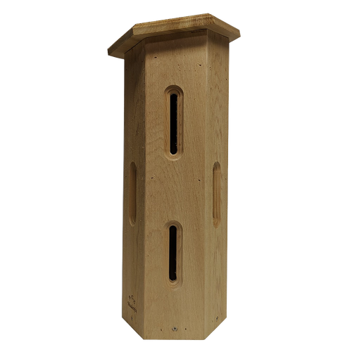 Handcrafted natural cedar butterfly shelter with seven narrow openings for garden butterflies, designed for Farm, Garden & Tool, Garden Accessories, USA Made, and Best Sellers collections.