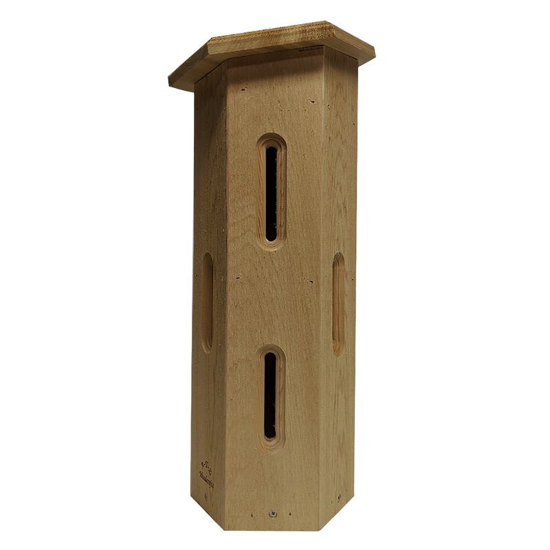 Handcrafted natural cedar butterfly shelter with seven narrow openings for garden butterflies, designed for Farm, Garden & Tool, Garden Accessories, USA Made, and Best Sellers collections.