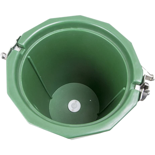 Top-down view of a green poly ice cream freezer bucket interior with metal latch clasps, handcrafted Amish made, designed for Kitchen & Food and Specialty Equipment collections.