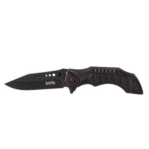 Blackened stainless steel folding knife with textured ergonomic handle and locking mechanism, designed for durability and everyday use in Farm, Garden & Tool and Best Sellers collections.