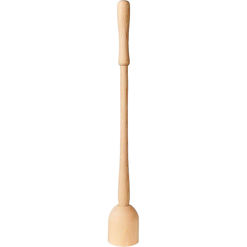 Large wooden sauerkraut stomper made of smoothly sanded poplar with a long handle, handcrafted in the USA, ideal for food preservation and homesteading tasks.