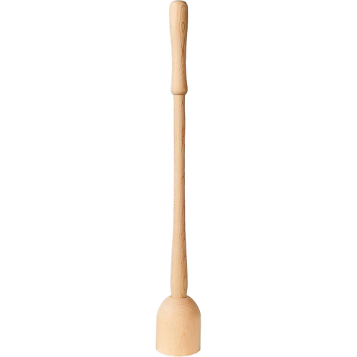Large wooden sauerkraut stomper made of smoothly sanded poplar with a long handle, handcrafted in the USA, ideal for food preservation and homesteading tasks.
