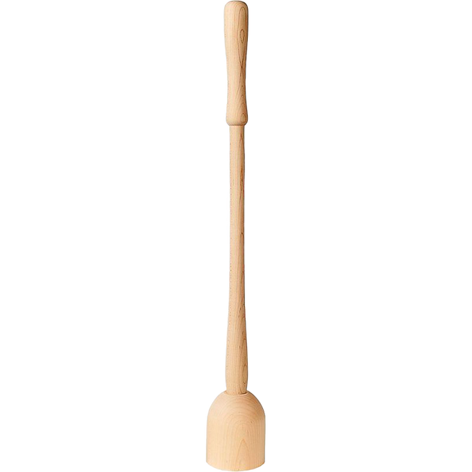Large wooden sauerkraut stomper made of smoothly sanded poplar with a long handle, handcrafted in the USA, ideal for food preservation and homesteading tasks.