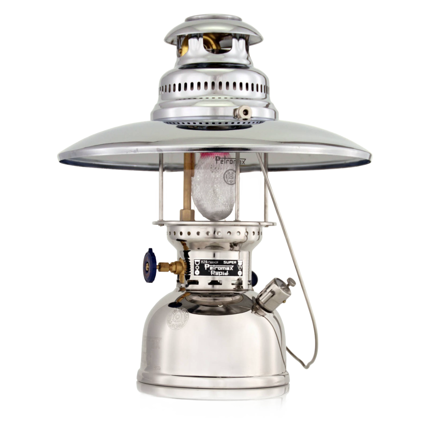 Classic polished top reflector installed on a vintage-style pressure lamp, designed to direct light downward, featured in Lamps & Lighting, Parts and Accessories, Best Sellers, and Promo Eligible collections.