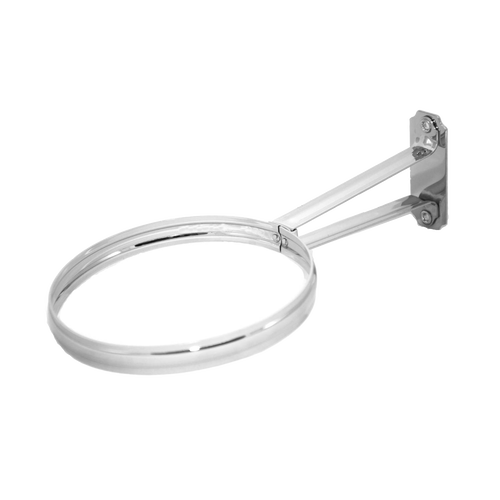 Handcrafted classic wall bracket in polished metal with 6-inch diameter ring and 11-3/4 inch arm, designed for mounting Aladdin oil lamps, featured in Lamps & Lighting and Wall Lamps collections.