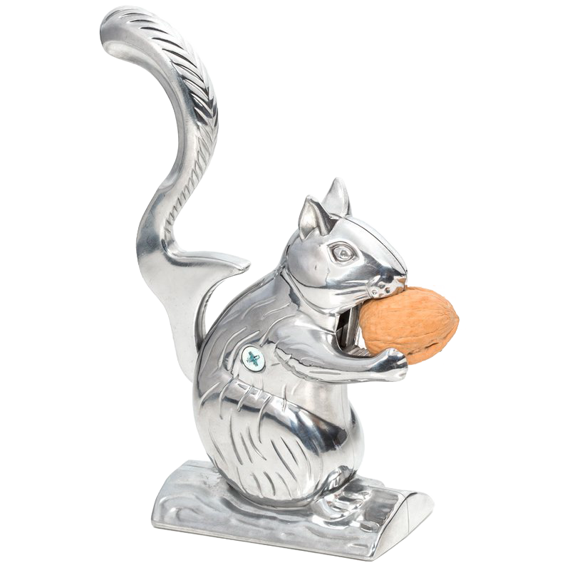 Handcrafted cast aluminum squirrel-shaped nutcracker holding a whole nut, designed for Kitchen & Food, Food Prep, Choppers and Cutters, and Best Sellers collections.