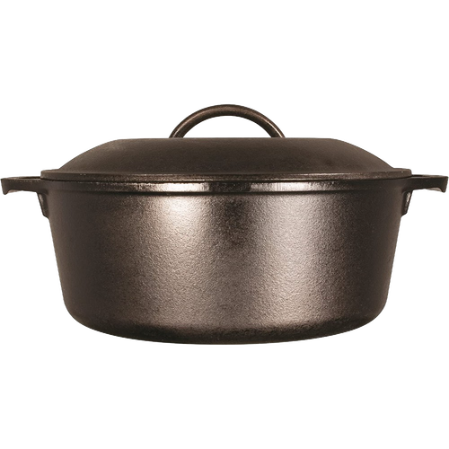 Handcrafted black cast iron Dutch oven with fitted lid and side handles, made in USA for exceptional durability and heat retention; ideal for Kitchen & Food, Cookware, Cast Iron, USA Made, Best Sellers, Promo Eligible collections.