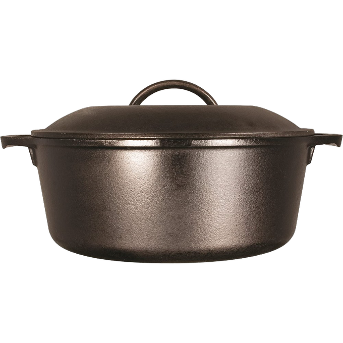 Handcrafted black cast iron Dutch oven with fitted lid and side handles, made in USA for exceptional durability and heat retention; ideal for Kitchen & Food, Cookware, Cast Iron, USA Made, Best Sellers, Promo Eligible collections.