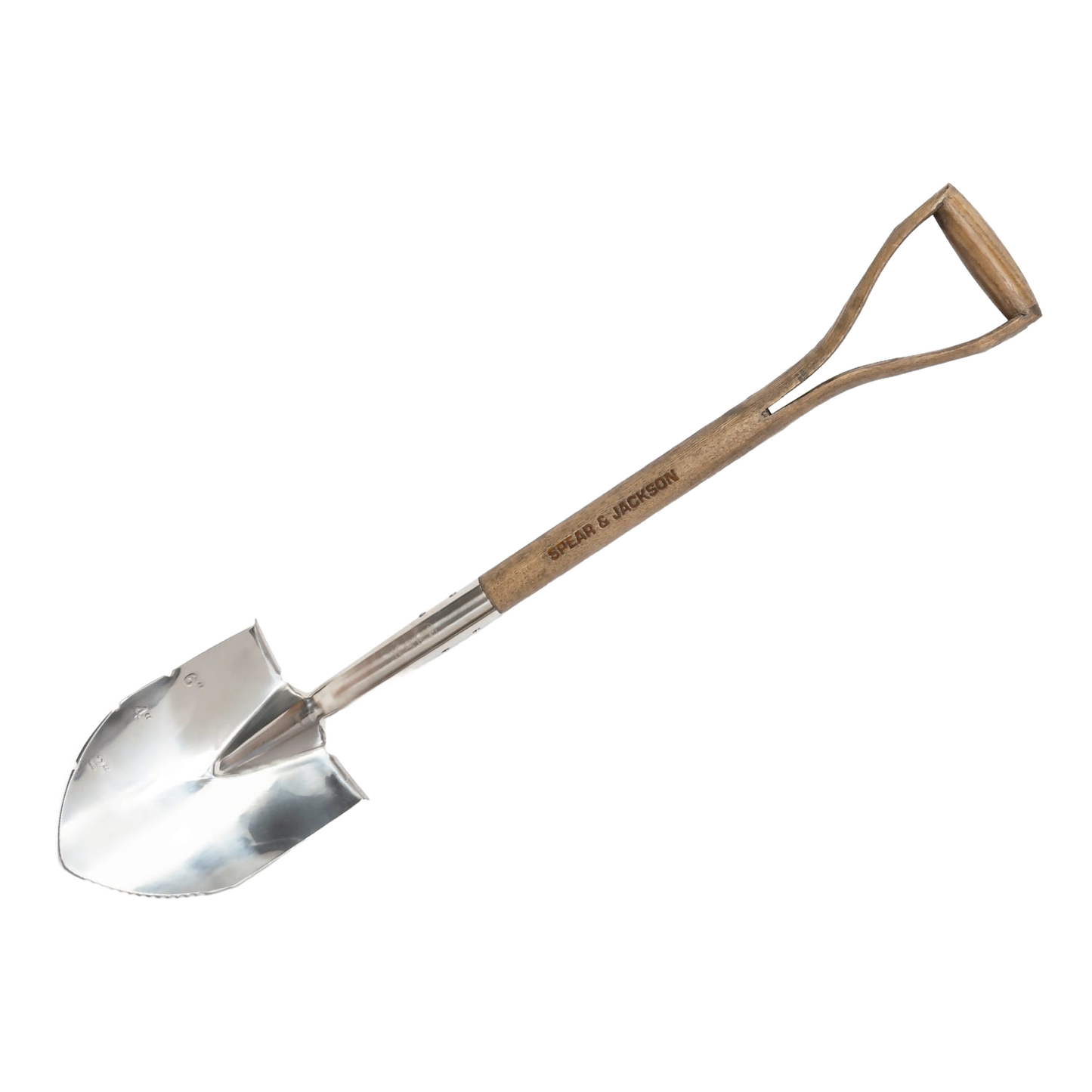 Traditional planting spade with stainless steel pointed blade and wooden handle featuring a sturdy double-riveted socket, ideal for garden beds in Farm, Garden & Tool and Seeds and Planting collections.