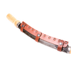 Handcrafted curved draw knife with a high-quality vegetable-tanned leather sheath and wooden handle, ideal for Farm, Garden & Tool and Wood Cutting and Hauling collections.