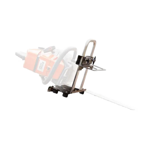 Compact and lightweight sawmill attachment designed to convert a chainsaw into a precise cutting tool, ideal for wood cutting and hauling in farm and garden settings.