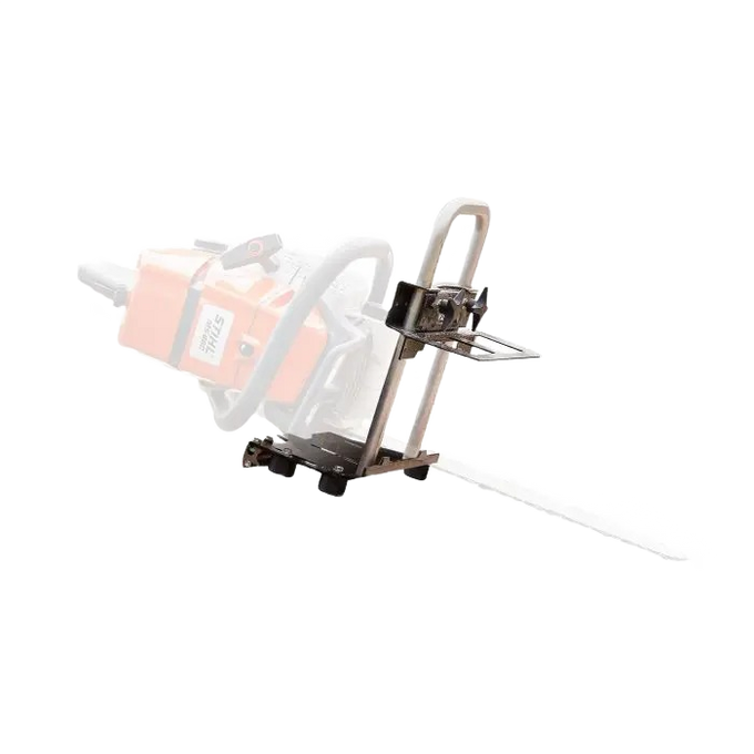 Compact and lightweight sawmill attachment designed to convert a chainsaw into a precise cutting tool, ideal for wood cutting and hauling in farm and garden settings.
