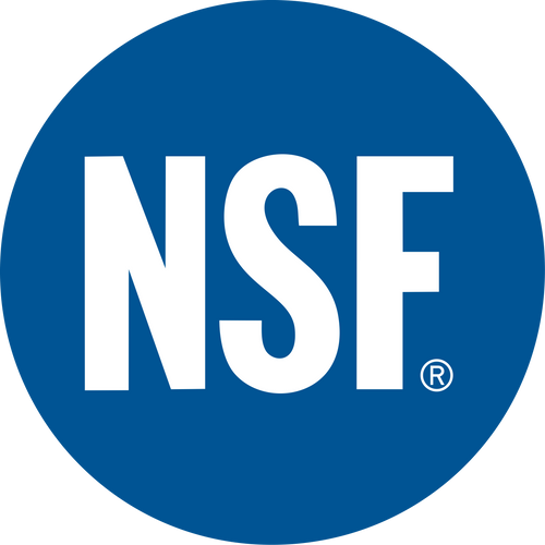 Blue circular logo with bold white letters "NSF" centered, representing certification for water filtration and safety, relevant to farm, garden, and emergency supplies collections.