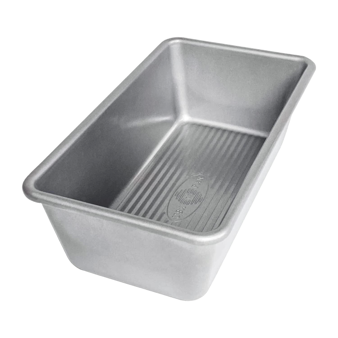 Nonstick aluminized steel loaf pan with corrugated bottom for even baking, handcrafted in the USA, featured in Kitchen & Food, Cookware, Baking Supplies, and Best Sellers collections.