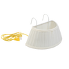 Electric lamp with cream-colored pleated fabric shade and metal hooks for easy attachment to a bed headboard, featuring a yellow power cord, perfect for home decor and lighting collections.