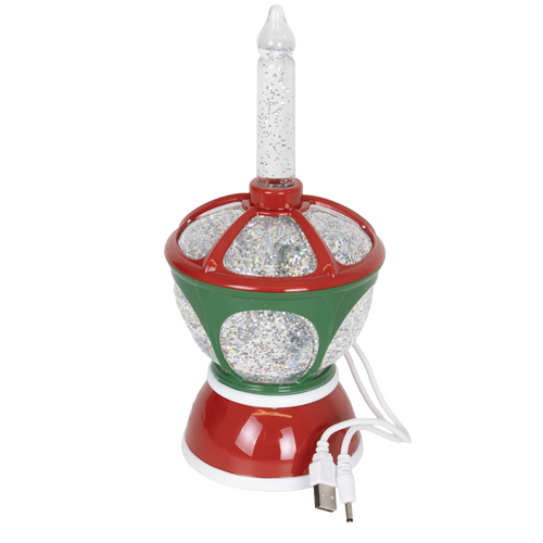 Handcrafted retro-inspired bubble light featuring a glittering swirl inside a red and green base, with USB and battery power options, ideal for Home & Decor, Holiday Decor, Best Sellers, Promo Eligible collections.
