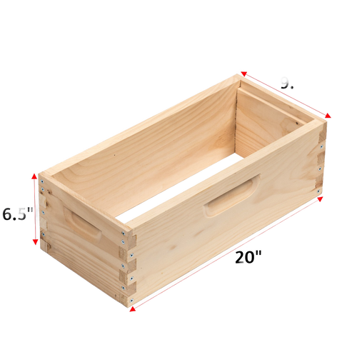 Unpainted, fully assembled wooden medium nuc box designed to hold 5 frames, handcrafted in the USA, Amish made, ideal for beekeeping and farm, garden, and tool collections.
