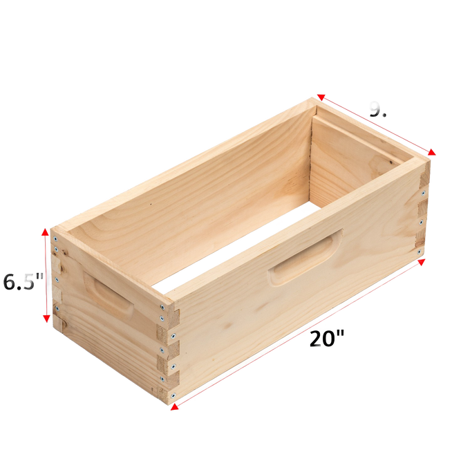 Unpainted, fully assembled wooden medium nuc box designed to hold 5 frames, handcrafted in the USA, Amish made, ideal for beekeeping and farm, garden, and tool collections.