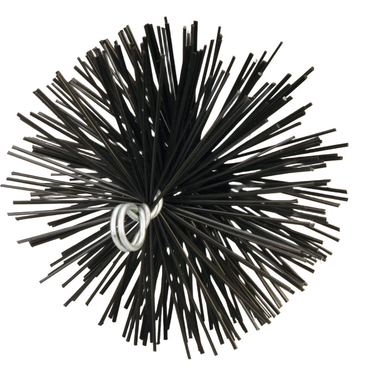 Round chimney brush with tightly packed black wire bristles designed for efficient flue cleaning, featured in Stoves, Hearth Accessories, Best Sellers, and Promo Eligible collections.