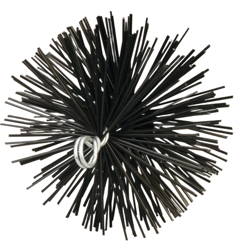 Round chimney brush with tightly packed black wire bristles designed for efficient flue cleaning, featured in Stoves, Hearth Accessories, Best Sellers, and Promo Eligible collections.