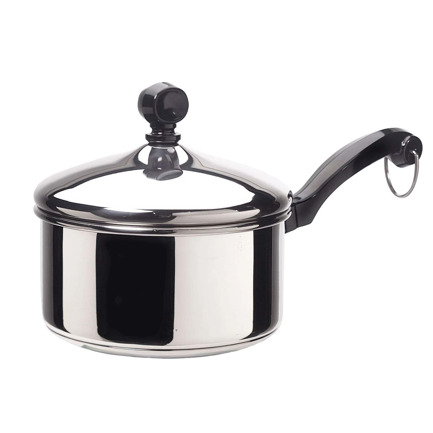 Classic stainless steel 1-quart saucepan with glass lid and black handle, featuring a heavy-duty aluminum core base, ideal for Kitchen & Food, Cookware, and Best Sellers collections.