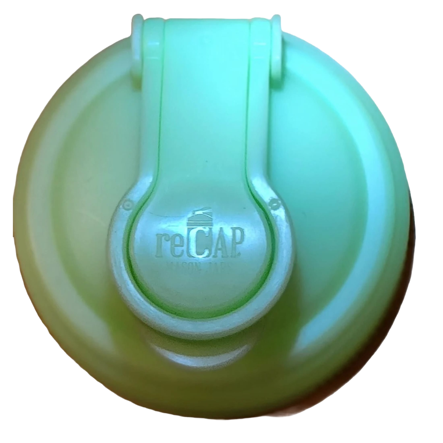 Light turquoise wide-mouth pour lid with flip-top spout and carry loop made from durable no-break plastic, handcrafted in USA, ideal for Kitchen & Food and Best Sellers collections.
