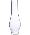Clear glass oil lamp chimney with a tapered shape and 1-3/8" base, handcrafted for use in lamps and lighting, ideal as a replacement part in chimneys and globes collections.