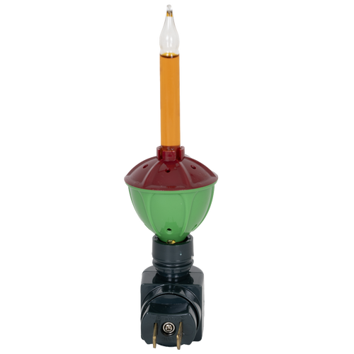 Classic holiday bubble light nightlight with green glass base, red porcelain top, and amber bubbling liquid, featuring a plastic swivel plug, ideal for Home & Decor, Holiday Decor, Best Sellers, and Promo Eligible collections.