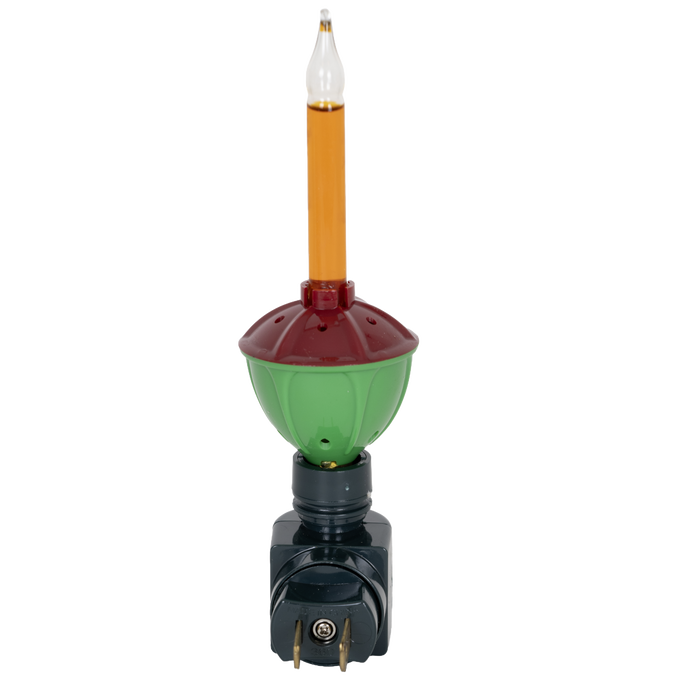 Classic holiday bubble light nightlight with green glass base, red porcelain top, and amber bubbling liquid, featuring a plastic swivel plug, ideal for Home & Decor, Holiday Decor, Best Sellers, and Promo Eligible collections.