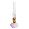 Handcrafted limited edition oil lamp with pink Crown Tuscan glass base and clear tall chimney, perfect for Lamps & Lighting, Oil Lamps, Table Lamps, and Best Sellers collections.