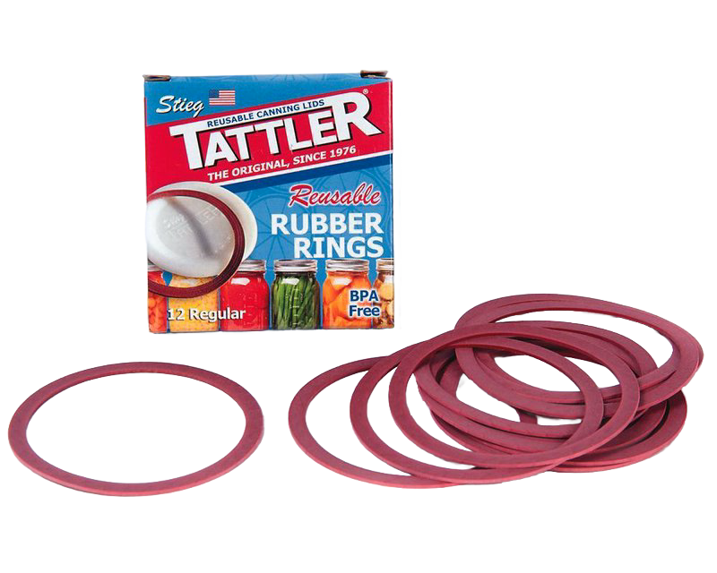 Pack of twelve red reusable rubber sealing rings for canning jars, designed for Kitchen & Food, Food Preservation, and Canning Accessories collections, BPA-free and durable.