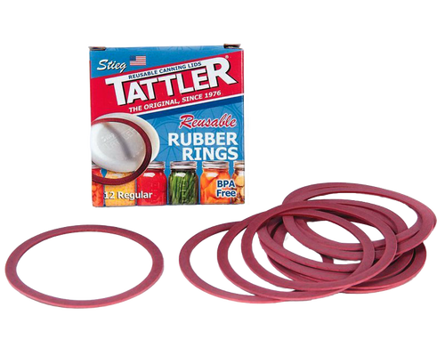 Pack of twelve red reusable rubber sealing rings for canning jars, designed for Kitchen & Food, Food Preservation, and Canning Accessories collections, BPA-free and durable.