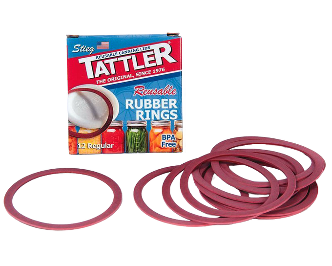 Pack of twelve red reusable rubber sealing rings for canning jars, designed for Kitchen & Food, Food Preservation, and Canning Accessories collections, BPA-free and durable.