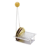 Handcrafted sterilizing rack with wooden knob handle and metal frame holding multiple canning lids upright in individual slots, ideal for farm, kitchen, and food preservation.