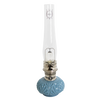 Handcrafted limited edition oil lamp with glossy Georgia Blue glass base and tall clear chimney, featured in Lamps & Lighting, Oil Lamps, Table Lamps, Best Sellers, and Promo Eligible collections.