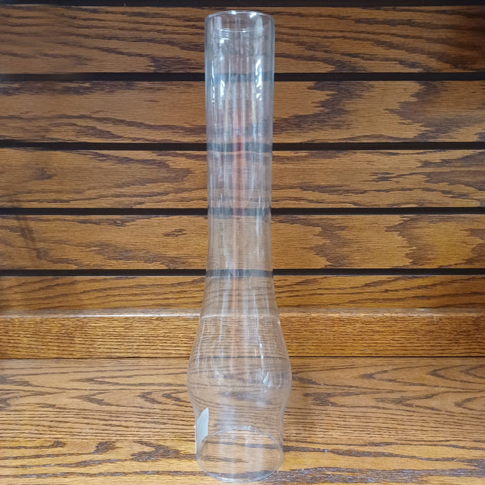 Tall clear glass oil lamp chimney with a 2-7/8 inch base and bulging shape, ideal for Lamps & Lighting, Parts and Accessories, Chimneys and Globes, Best Sellers, and Promo Eligible collections.