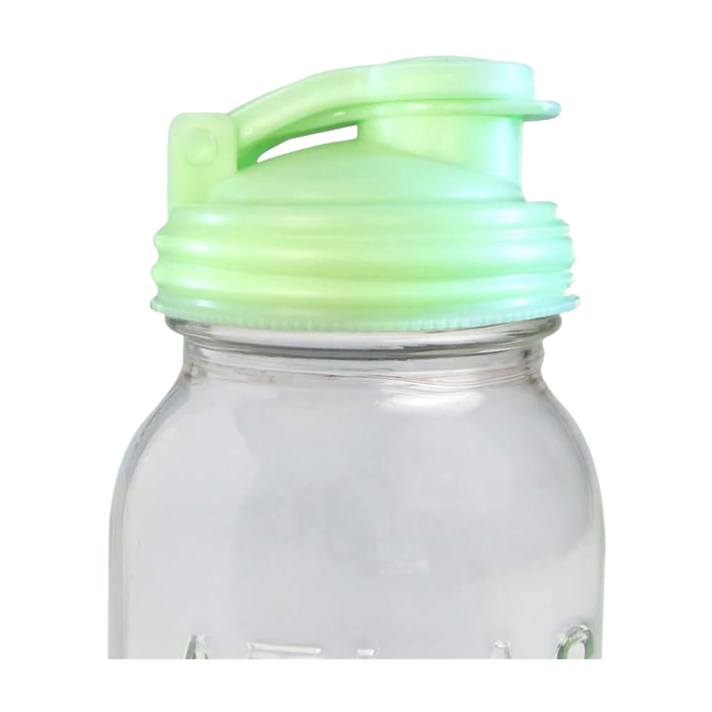 Light green pour lid with a flip-top spout and carry loop for regular-mouth mason jars, made in the USA, perfect for Kitchen Gadgets, Kitchen Accessories, and Best Sellers collections.