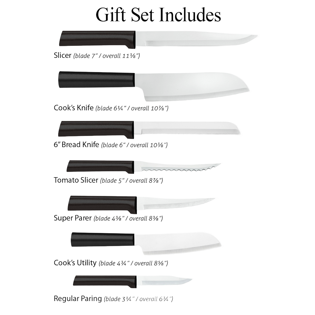 Rada Essential Oak Block Knife Set with Black Resin Handles