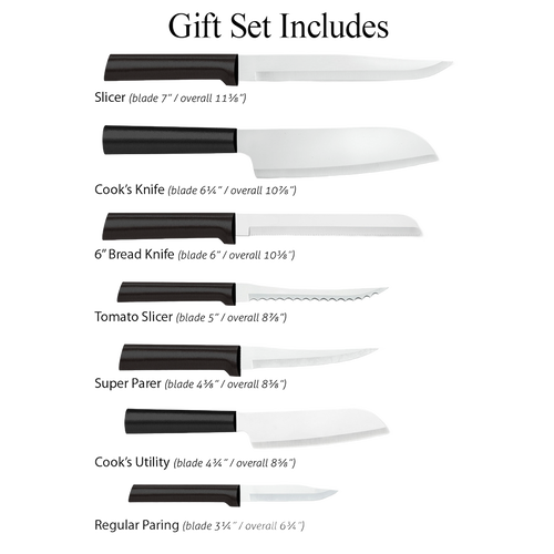 Rada Essential Oak Block Knife Set with Black Resin Handles