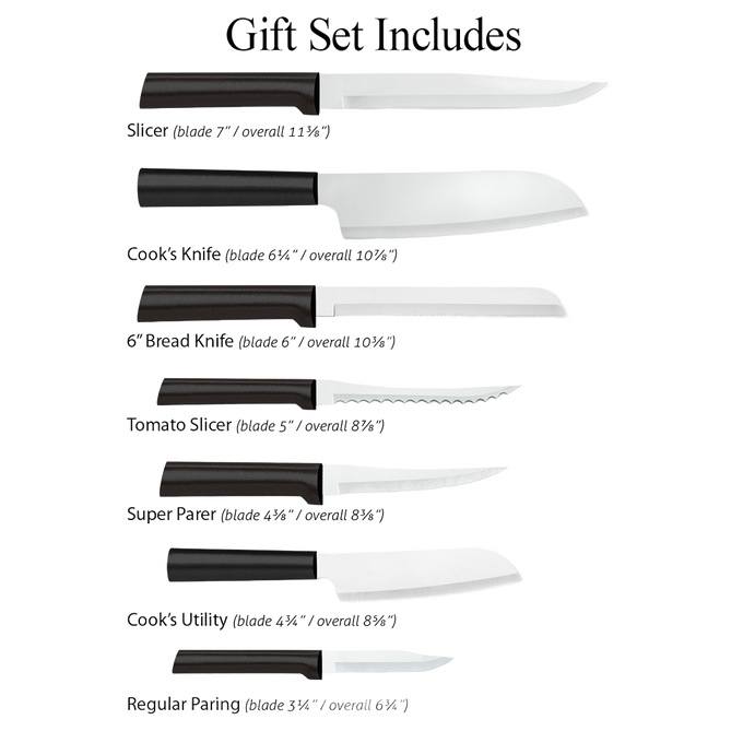 Rada Essential Oak Block Knife Set with Black Resin Handles