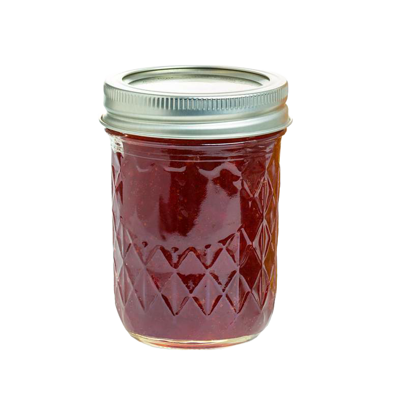 Handcrafted regular-mouth quilted glass jar filled with red homemade jelly, ideal for food preservation and canning, featured in Kitchen & Food and USA Made collections.