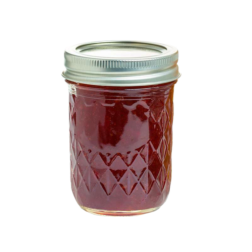 Handcrafted regular-mouth quilted glass jar filled with red homemade jelly, ideal for food preservation and canning, featured in Kitchen & Food and USA Made collections.