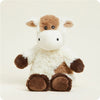 Soft and weighted plush animal resembling a cow, microwaveable and scented with dried lavender, ideal for health remedies, indoor play, and children's toys collections.