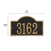 Handcrafted black and gold arched rectangle address plaque with raised numbers, designed to enhance curb appeal in Home & Decor, Household Helpers, Mailboxes and Address Signs, and USA Made collections.