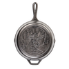 Handcrafted cast iron skillet with 10.25-inch diameter featuring a detailed deer design, made in USA, perfect for Kitchen & Food, Cookware, Cast Iron, USA Made, and Best Sellers collections.