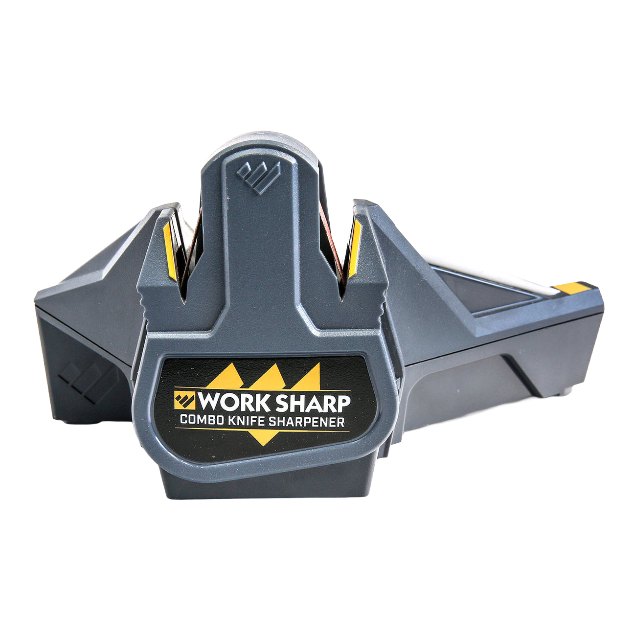 Compact and sturdy handheld knife sharpener with powered abrasive belt and manual ceramic honing, designed for fast, precise sharpening of various knives in Kitchen & Food and Farm, Garden & Tool collections.